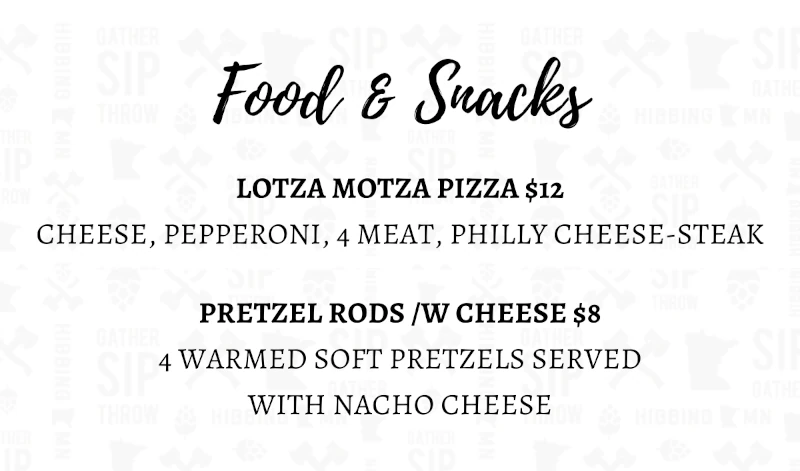 Food & Beverage Menu at bar and entertainment venue in Hibbing, MN